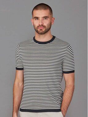 Paul James Navy Knit Cotton Breton Stripe T-Shirt